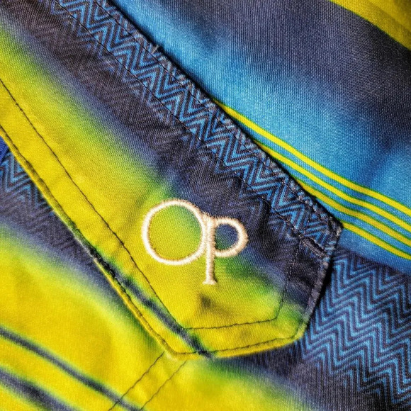 OP Ocean Pacific Green and Blue Boys Swim Trunks Board Shorts Size XS 4-5 EUC - Picture 6 of 14